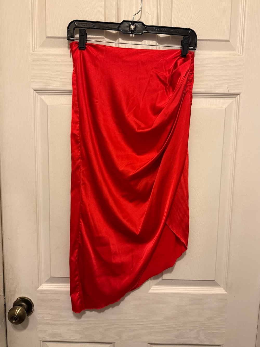Sexy Red Satin Draped Asymmetrical Skirt